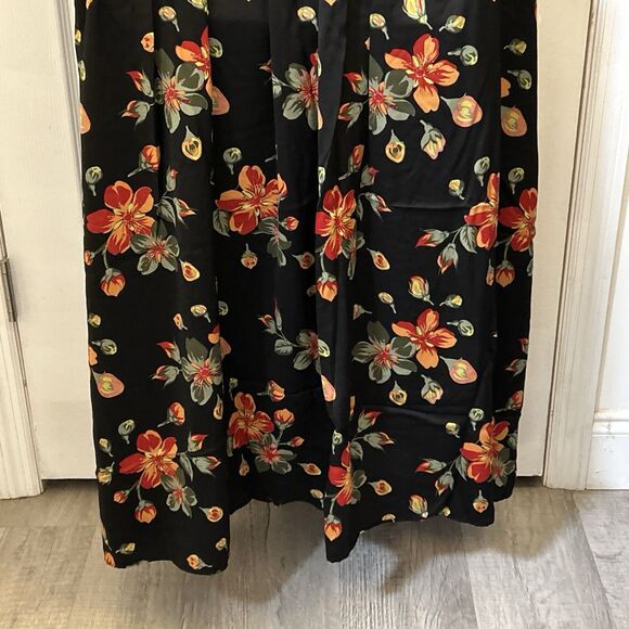 Terra & Sky Black Red Floral Maxi Dress Plus Size 5X 3/4 Sleeve Keyhole Tie Neck - Picture 15 of 16